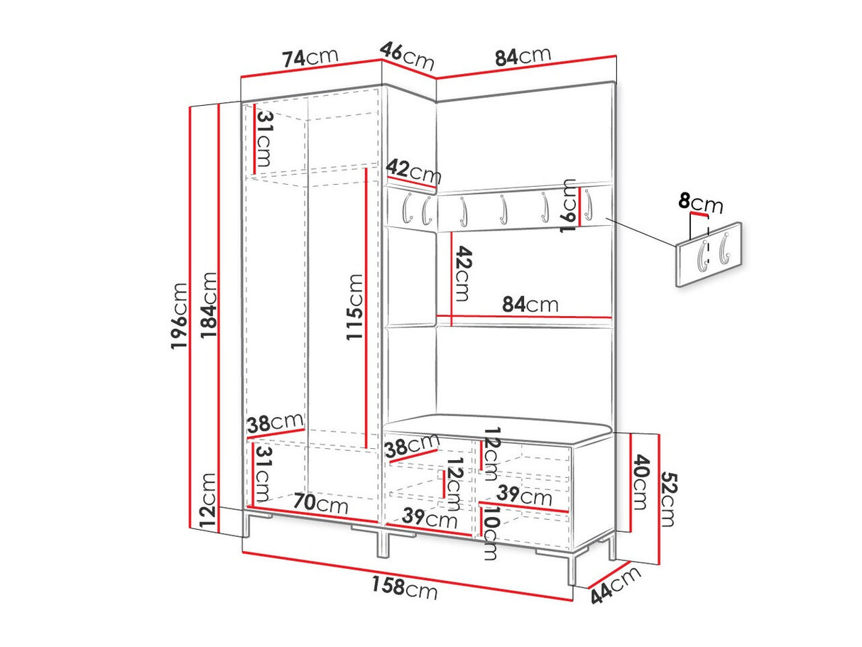 Előszoba garnitúra ZILION I (Frunemfta I), Keret színe: Fekete, Puha falpanel színe: Öko bőr Soft 011