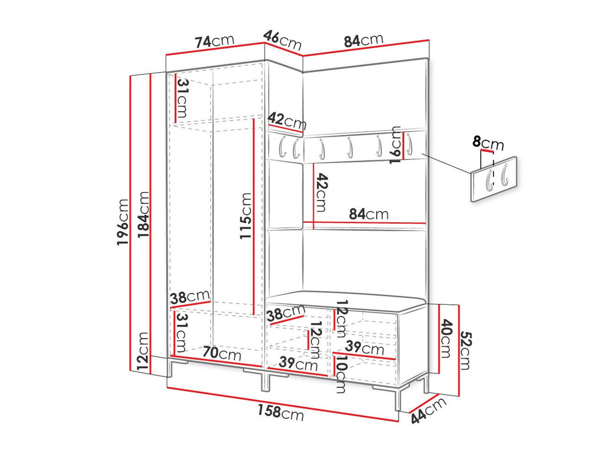 Előszoba garnitúra ZILION I (Frunemfta I), Keret színe: Fekete, Puha falpanel színe: Manila 02