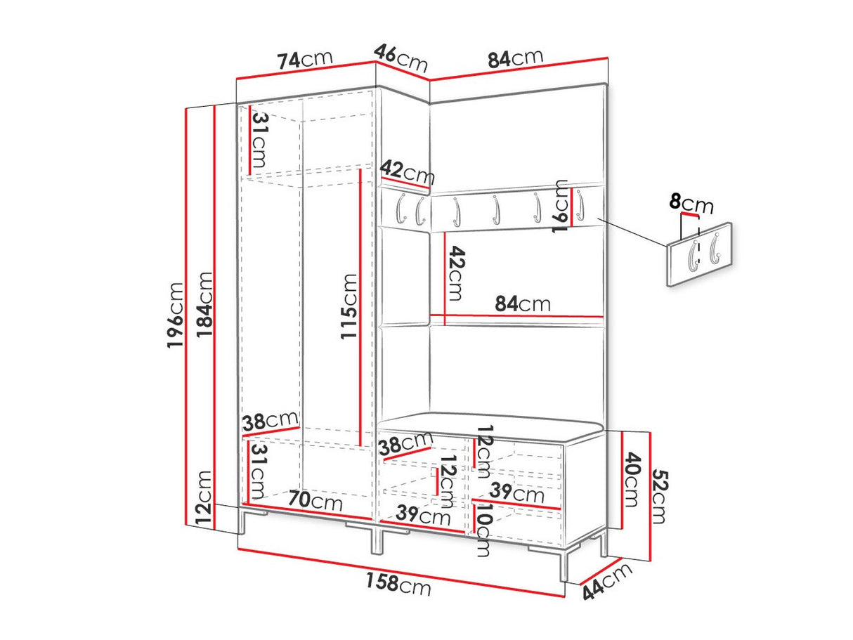 Előszoba garnitúra ZILION I (Frunemfta I), Keret színe: Fekete, Puha falpanel színe: Manila 18