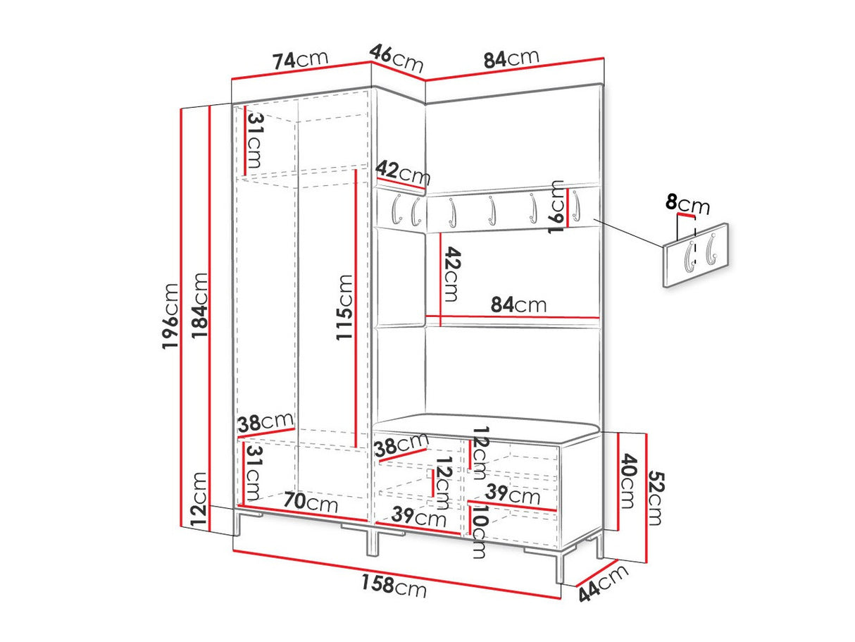Előszoba garnitúra ZILION I (Frunemfta I), Keret színe: Fekete, Puha falpanel színe: Manila 35