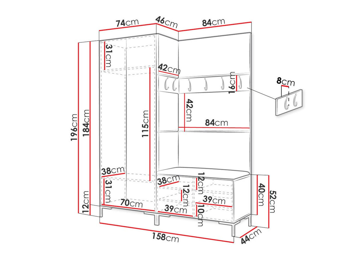 Előszoba garnitúra ZILION I (Frunemfta I), Keret színe: Fekete, Puha falpanel színe: Manila 16