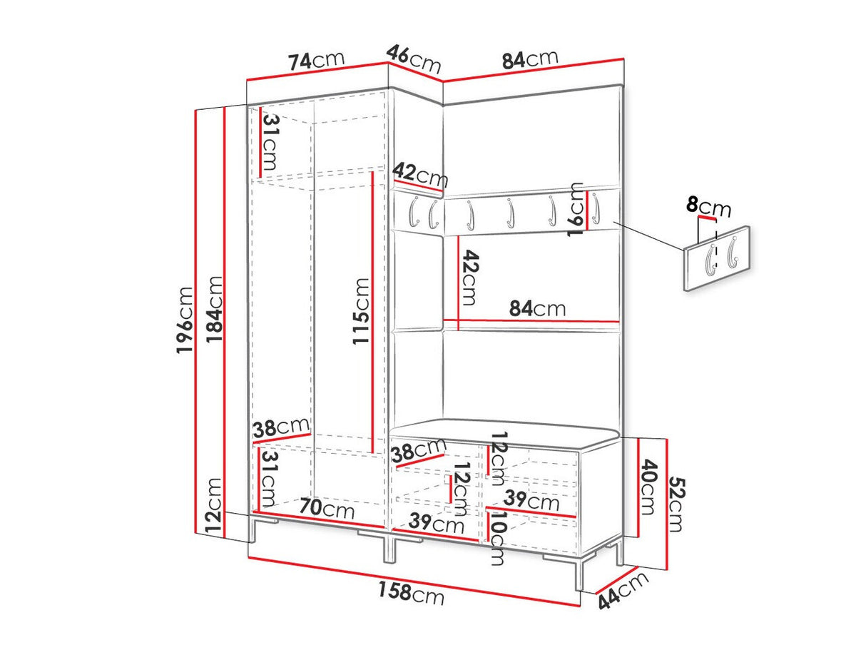 Előszoba garnitúra ZILION I (Frunemfta I), Keret színe: Fehér, Puha falpanel színe: Öko bőr Soft 017