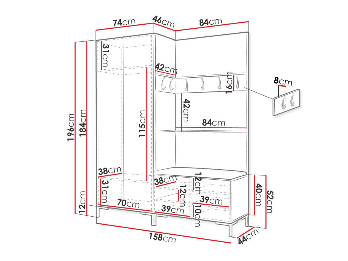 Előszoba garnitúra ZILION I (Frunemfta I), Keret színe: Fehér, Puha falpanel színe: Manila 11