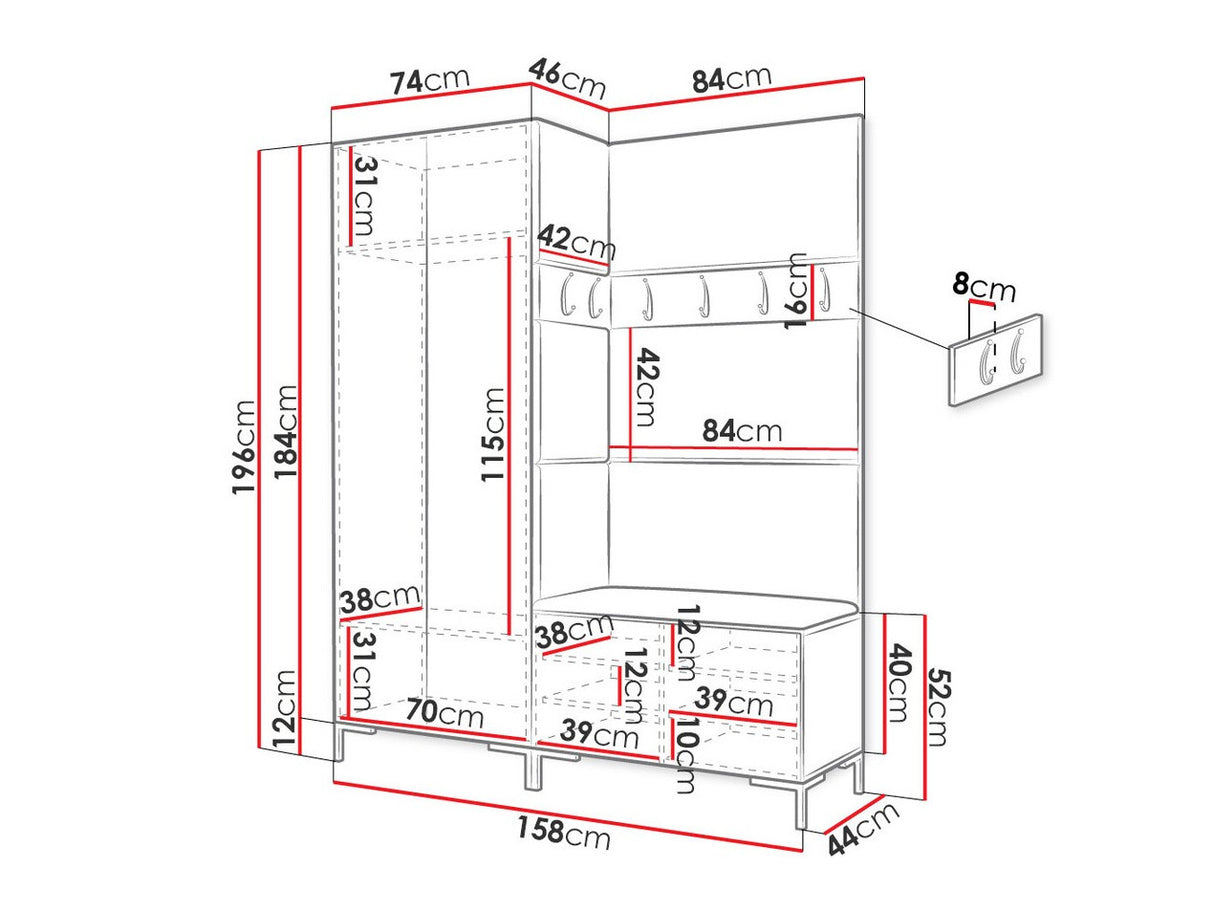 Előszoba garnitúra ZILION I (Frunemfta I), Keret színe: Fehér, Puha falpanel színe: Manila 26