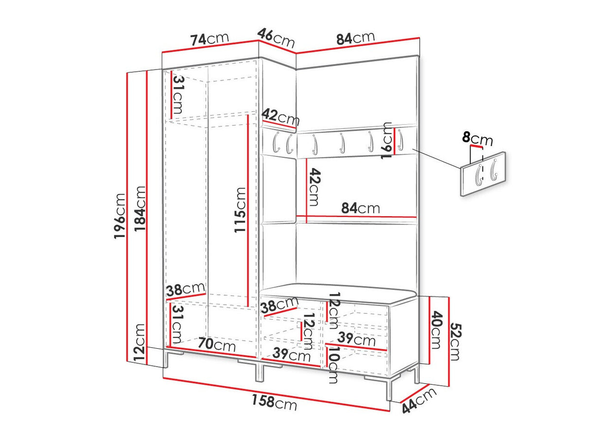 Előszoba garnitúra ZILION I (Frunemfta I), Keret színe: Fehér, Puha falpanel színe: Öko bőr Soft 011