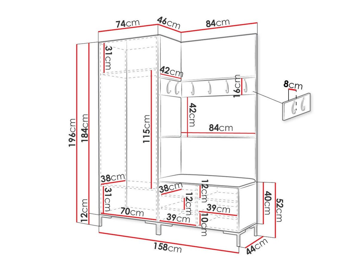Előszoba garnitúra ZILION I (Frunemfta I), Keret színe: Fehér, Puha falpanel színe: Manila 02