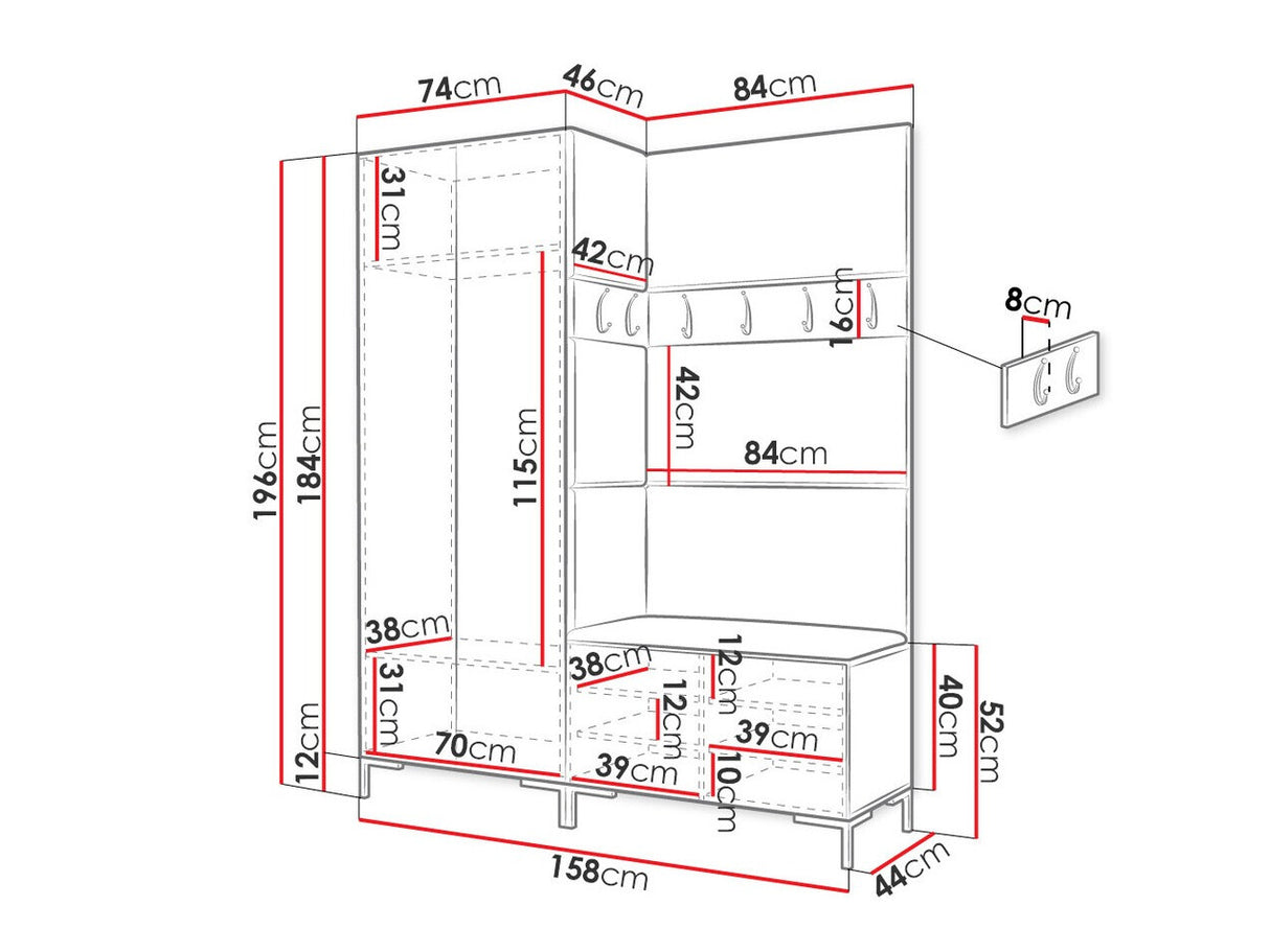 Előszoba garnitúra ZILION I (Frunemfta I), Keret színe: Fehér, Puha falpanel színe: Manila 35