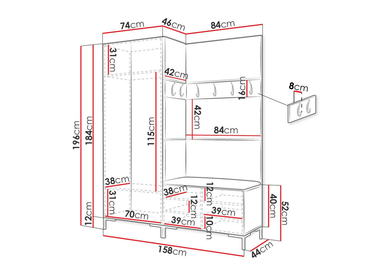 Előszoba garnitúra ZILION I (Frunemfta I), Keret színe: Fehér, Puha falpanel színe: Manila 09