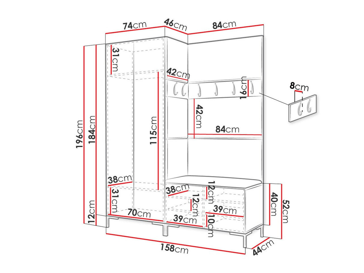 Előszoba garnitúra ZILION I (Frunemfta I), Keret színe: Fehér, Puha falpanel színe: Manila 16