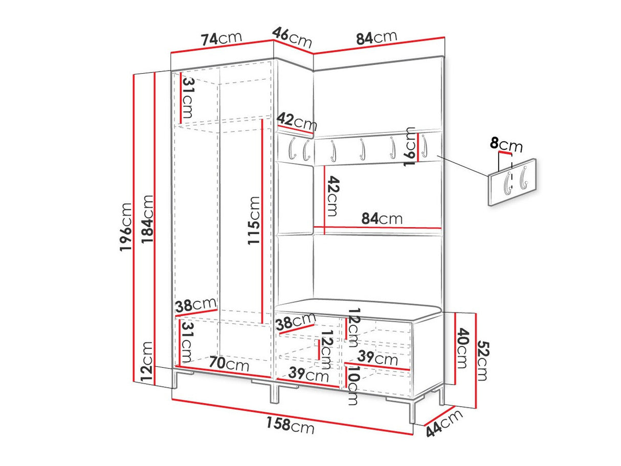 Előszoba garnitúra ZILION I (Frunemfta I), Keret színe: Craft tölgy, Puha falpanel színe: Öko bőr Soft 017