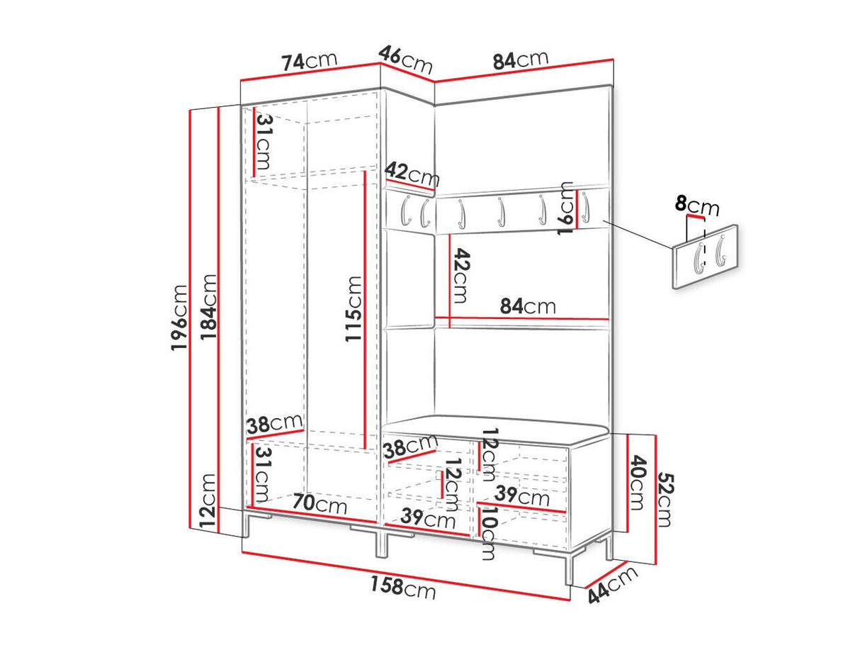 Előszoba garnitúra ZILION I (Frunemfta I), Keret színe: Craft tölgy, Puha falpanel színe: Manila 11
