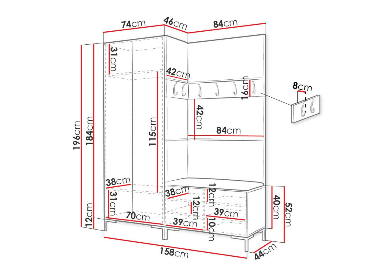 Előszoba garnitúra ZILION I (Frunemfta I), Keret színe: Craft tölgy, Puha falpanel színe: Manila 26