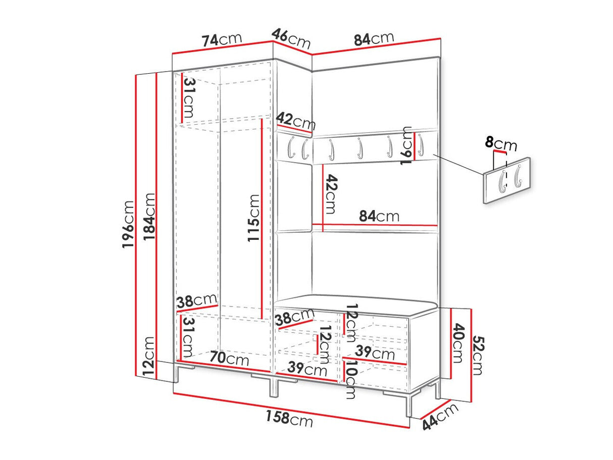 Előszoba garnitúra ZILION I (Frunemfta I), Keret színe: Craft tölgy, Puha falpanel színe: Öko bőr Soft 011