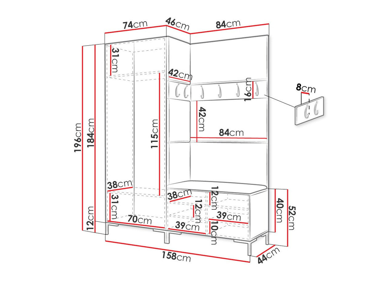 Előszoba garnitúra ZILION I (Frunemfta I), Keret színe: Craft tölgy, Puha falpanel színe: Manila 02