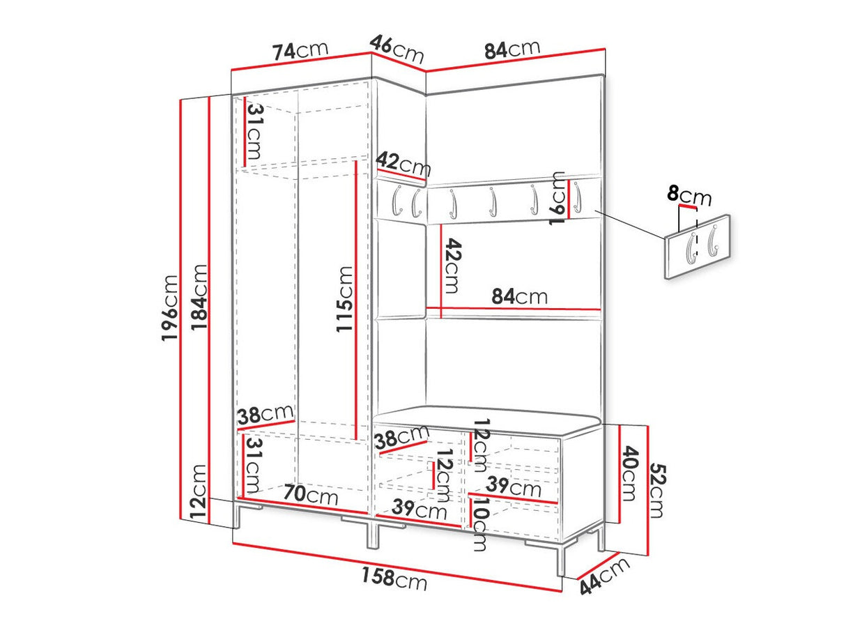 Előszoba garnitúra ZILION I (Frunemfta I), Keret színe: Craft tölgy, Puha falpanel színe: Manila 16