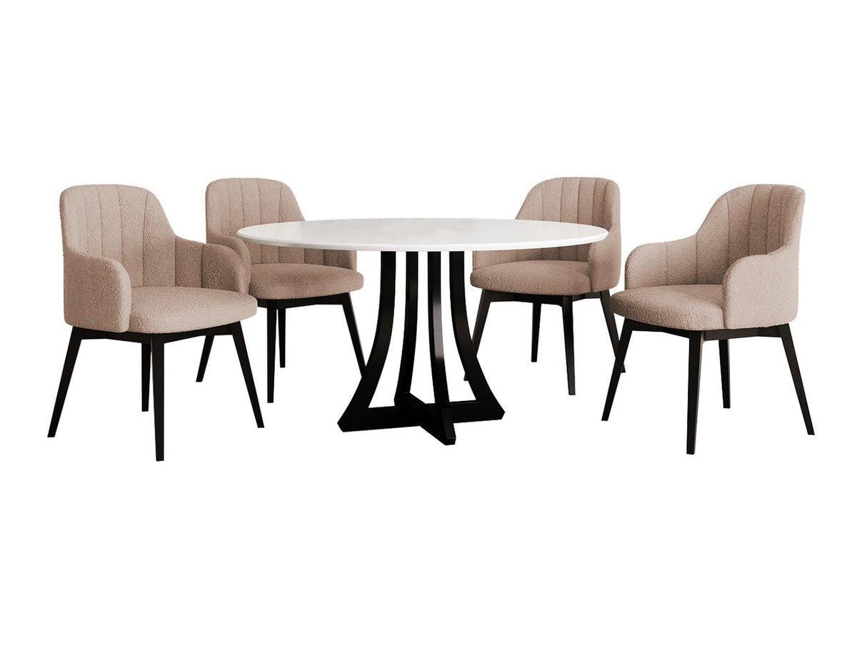 Étkezőgarnitúra Zestaw 05 4xS105 ORION FI, Asztal színe: Fényes fehér + Fényes fekete, Szék színe: Fekete + Baloo 2072