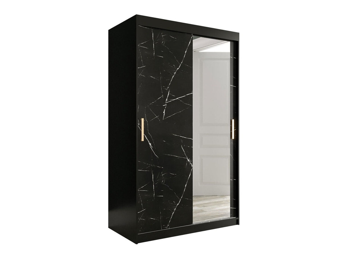 Gardróbszekrény 120 MARMUR T2 (Nemnnus T2 120), Szín: Matt fekete + Fekete márvány, Fiókok: Nem