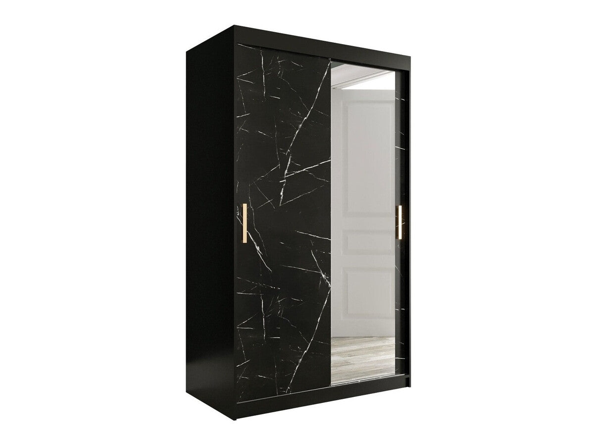 Gardróbszekrény 120 MARMUR T2 (Nemnnus T2 120), Szín: Matt fekete + Fekete márvány, Fiókok: Igen