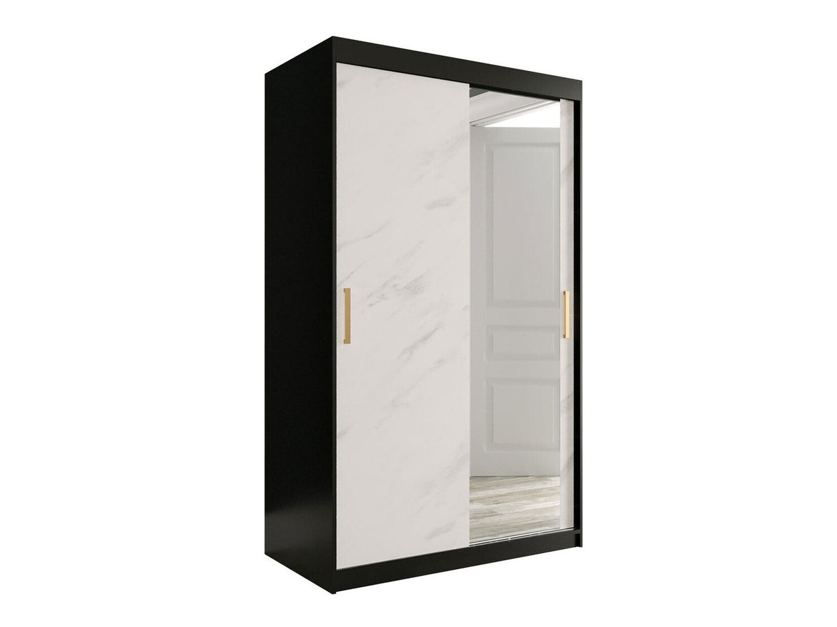 Gardróbszekrény 120 MARMUR T2 (Nemnnus T2 120), Szín: Matt fekete + Fehér márvány, Fiókok: Nem