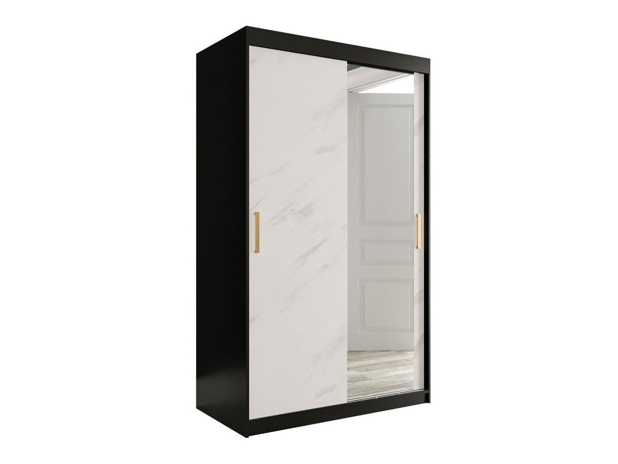 Gardróbszekrény 120 MARMUR T2 (Nemnnus T2 120), Szín: Matt fekete + Fehér márvány, Fiókok: Igen