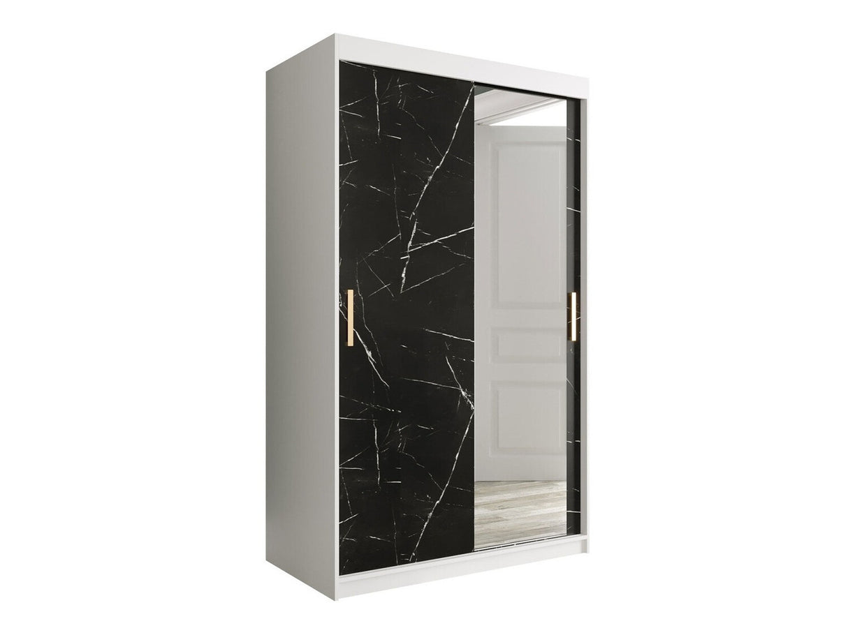 Gardróbszekrény 120 MARMUR T2 (Nemnnus T2 120), Szín: Matt fehér + Fekete márvány, Fiókok: Igen