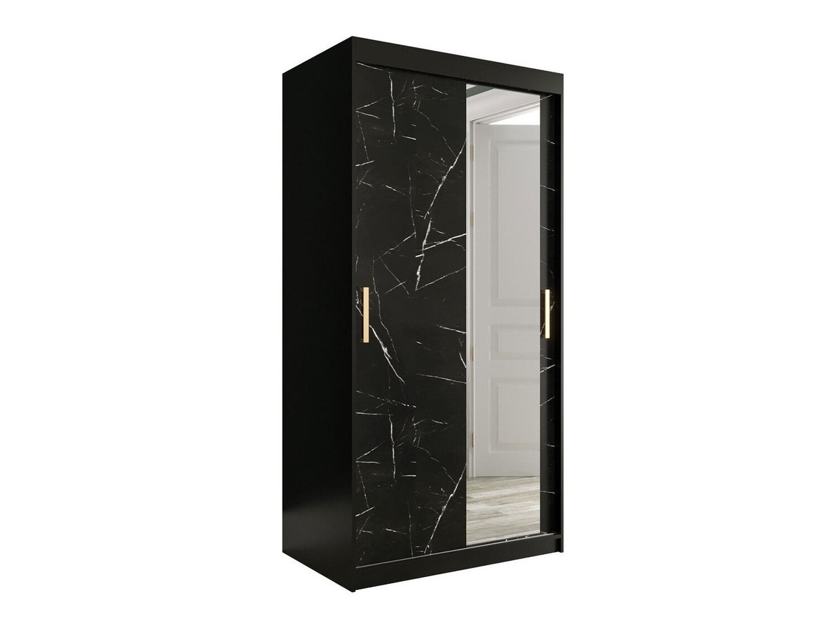 Gardróbszekrény 100 MARMUR T2 (Nemnnus T2 100), Szín: Matt fekete + Fekete márvány, Fiókok: Nem