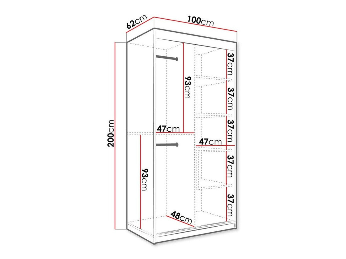 Gardróbszekrény 100 MARMUR T2 (Nemnnus T2 100), Szín: Matt fekete + Fekete márvány, Fiókok: Nem