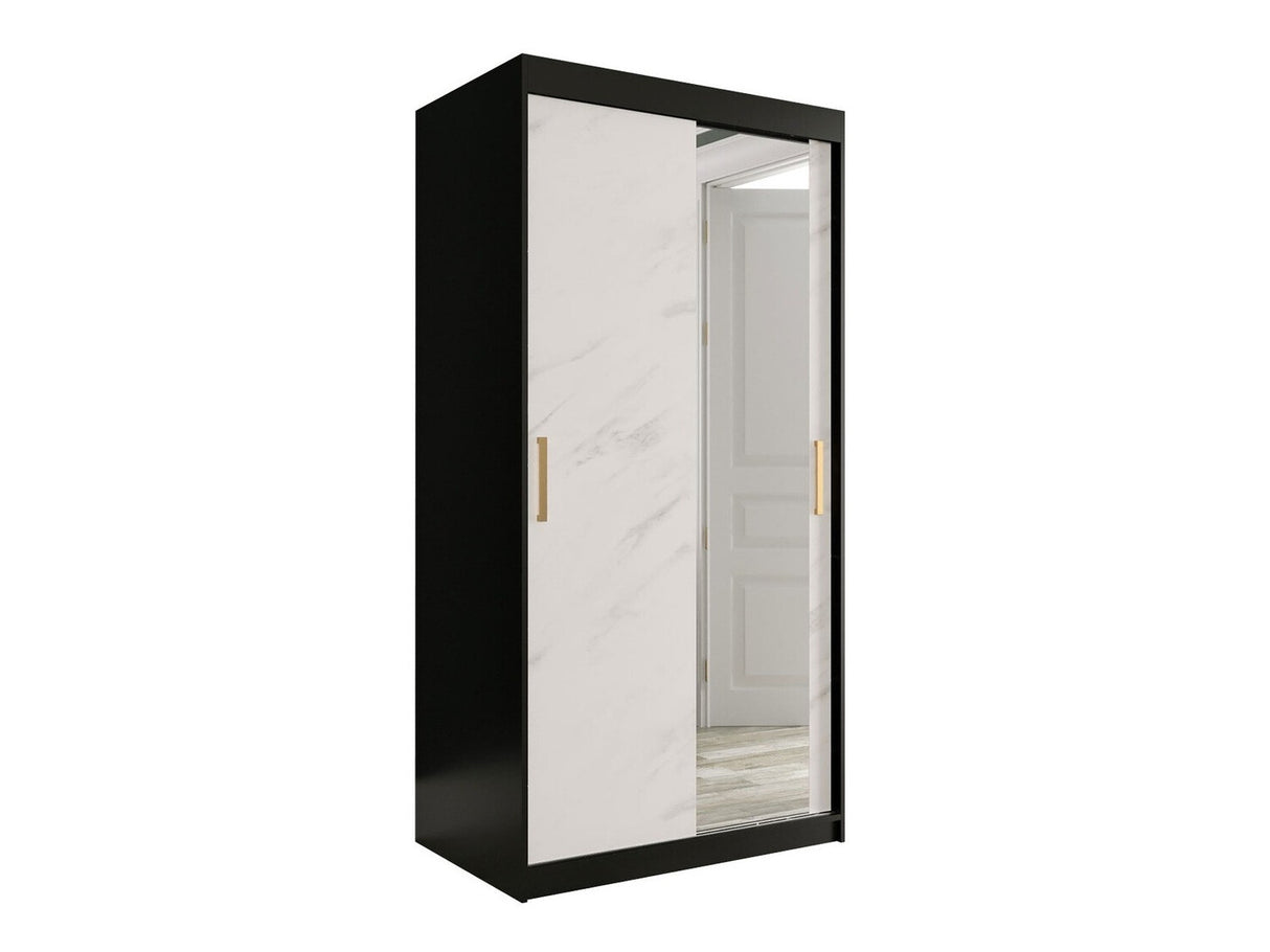 Gardróbszekrény 100 MARMUR T2 (Nemnnus T2 100), Szín: Matt fekete + Fehér márvány, Fiókok: Nem