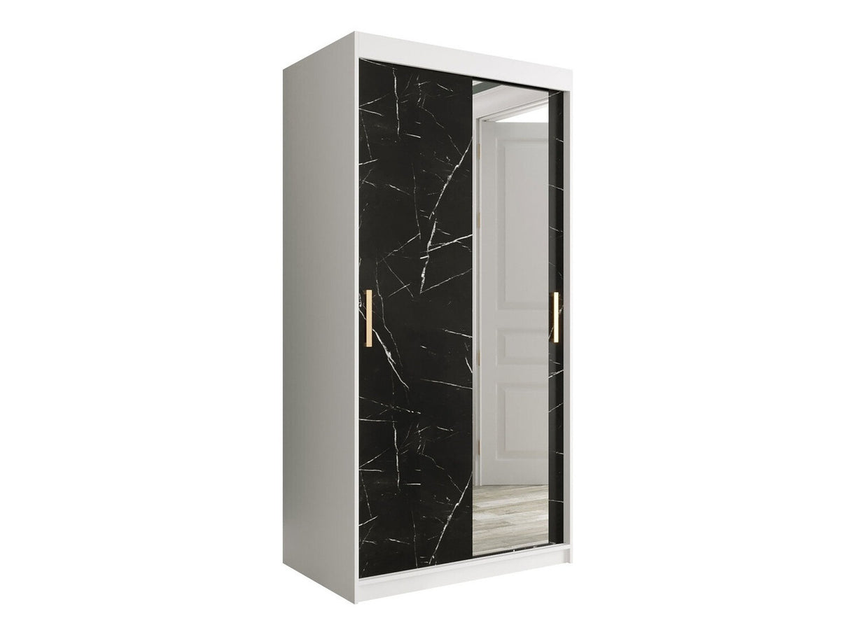 Gardróbszekrény 100 MARMUR T2 (Nemnnus T2 100), Szín: Matt fehér + Fekete márvány, Fiókok: Igen