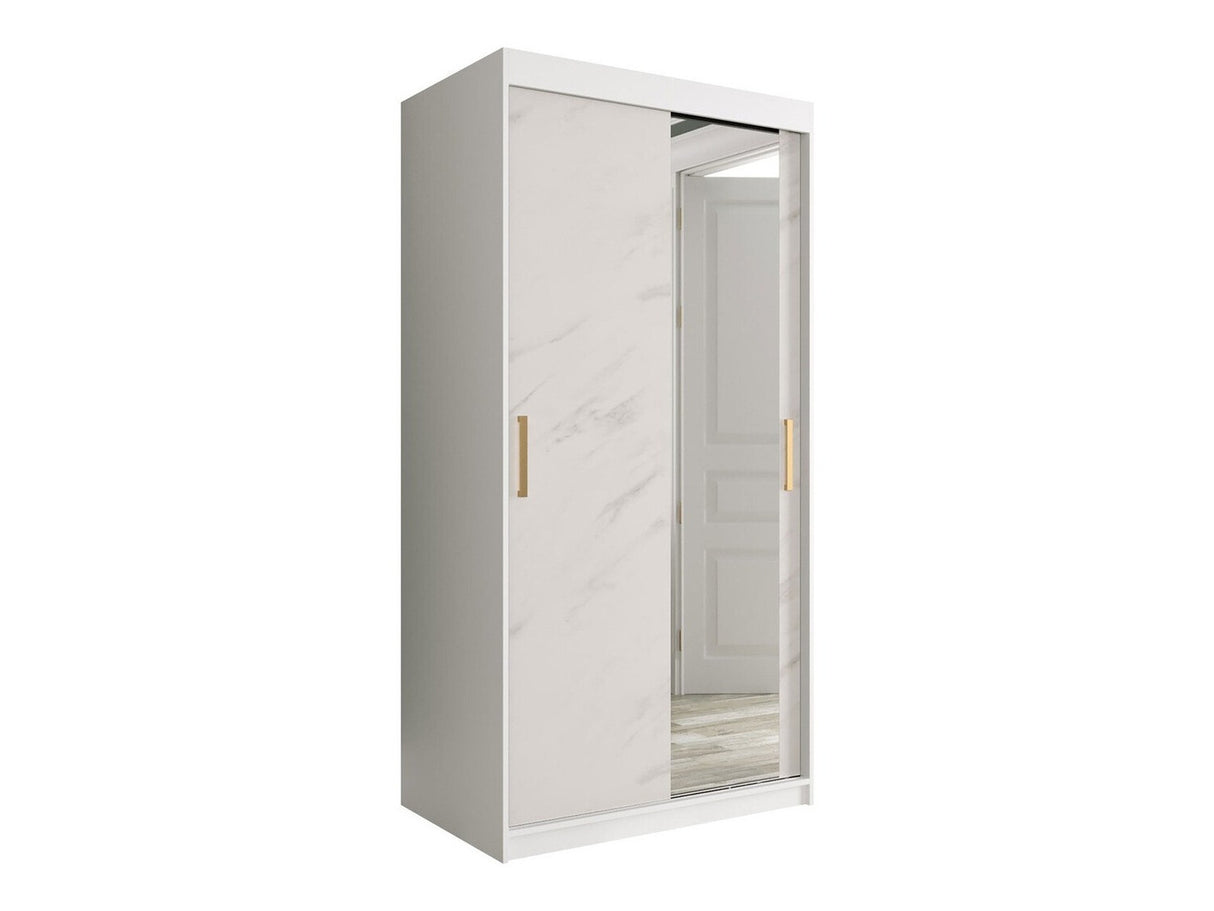 Gardróbszekrény 100 MARMUR T2 (Nemnnus T2 100), Szín: Matt fehér + Fehér márvány, Fiókok: Nem