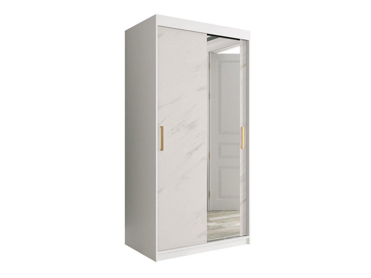 Gardróbszekrény 100 MARMUR T2 (Nemnnus T2 100), Szín: Matt fehér + Fehér márvány, Fiókok: Igen