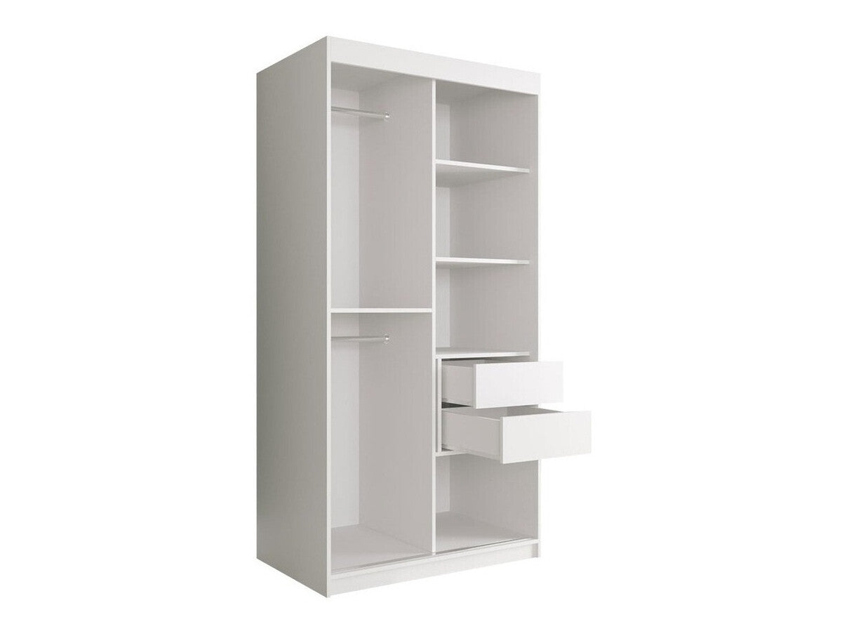 Gardróbszekrény 100 MARMUR T2 (Nemnnus T2 100), Szín: Matt fehér + Fehér márvány, Fiókok: Igen