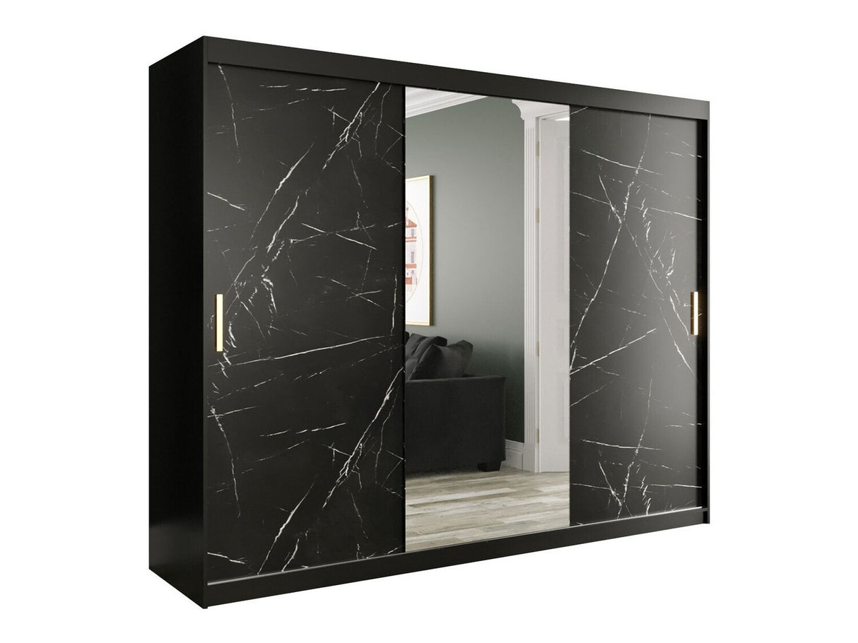 Gardróbszekrény 250 MARMUR T1 (Nemnnus T1 250), Szín: Matt fekete + Fekete márvány, Fiókok: Nem