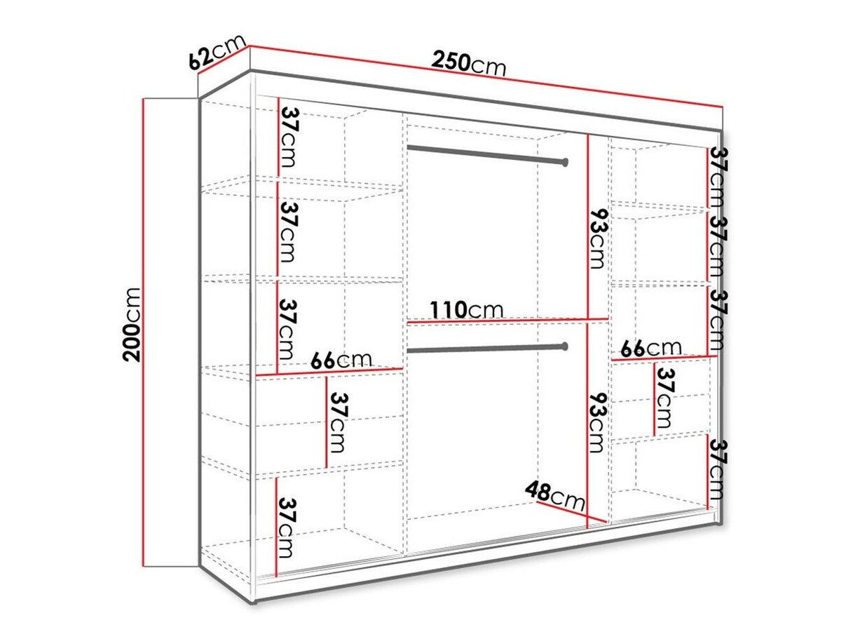 Gardróbszekrény 250 MARMUR T1 (Nemnnus T1 250), Szín: Matt fekete + Fekete márvány, Fiókok: Nem