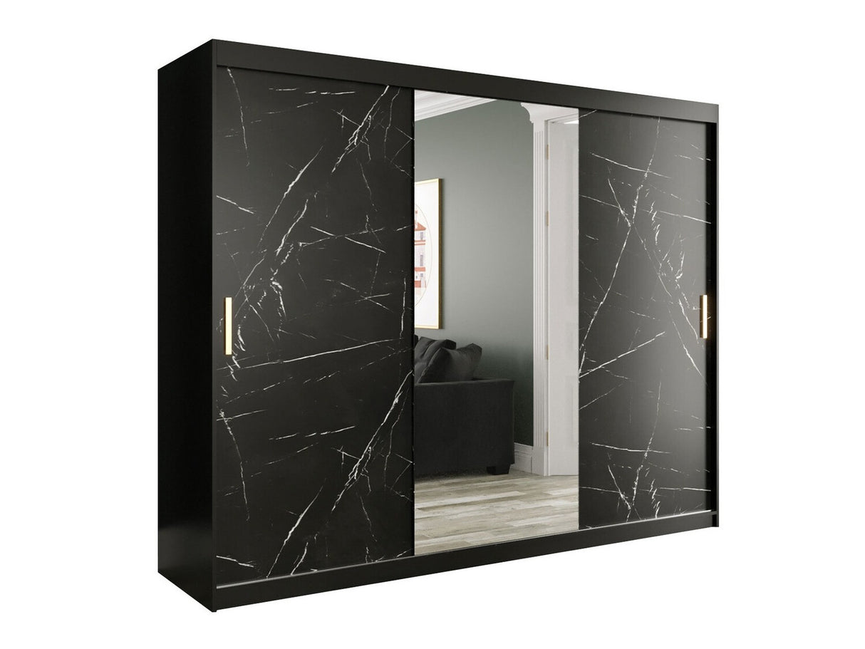 Gardróbszekrény 250 MARMUR T1 (Nemnnus T1 250), Szín: Matt fekete + Fekete márvány, Fiókok: Igen