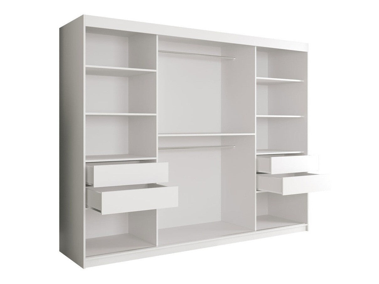 Gardróbszekrény 250 MARMUR T1 (Nemnnus T1 250), Szín: Matt fekete + Fekete márvány, Fiókok: Igen