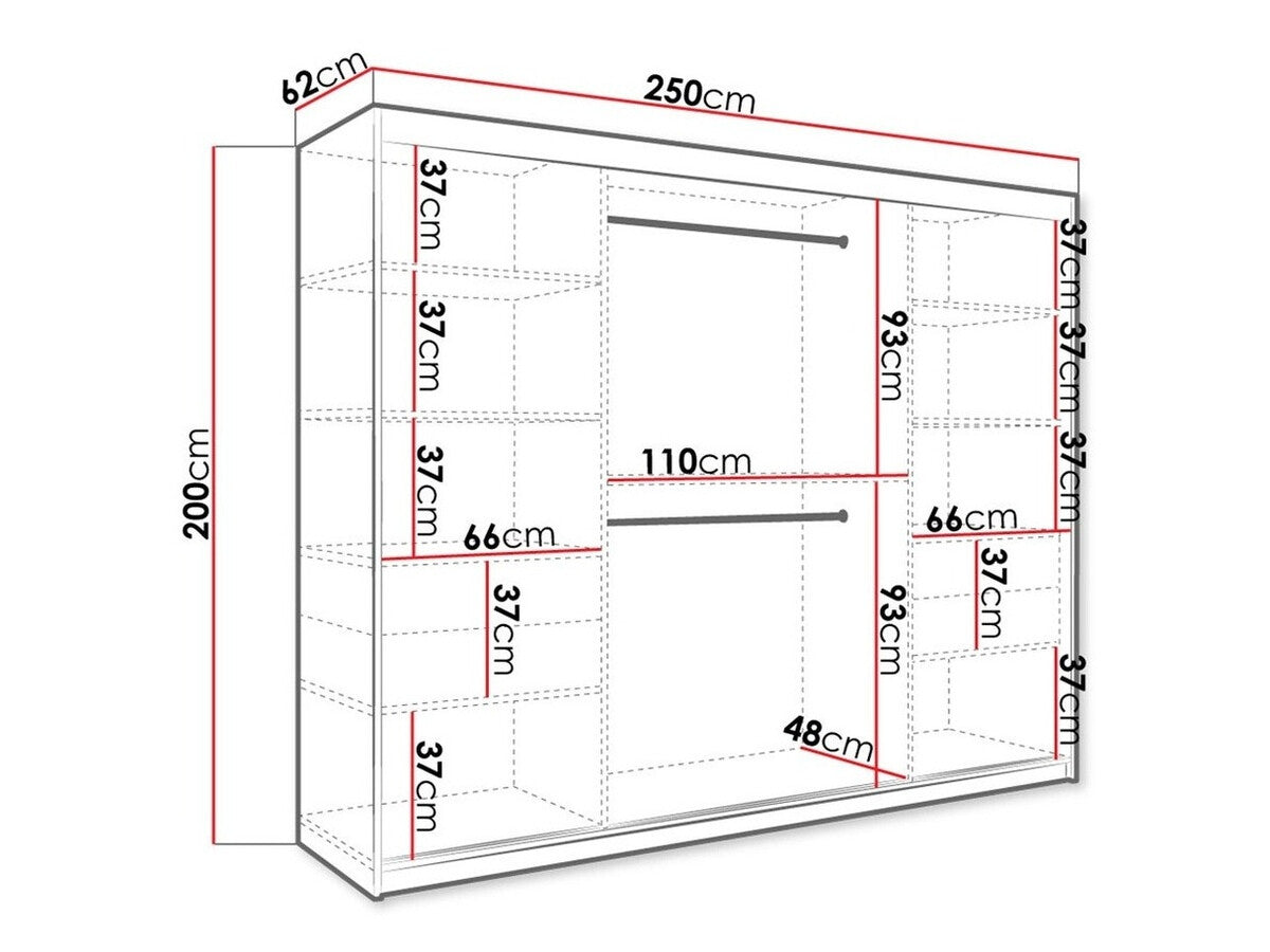 Gardróbszekrény 250 MARMUR T1 (Nemnnus T1 250), Szín: Matt fekete + Fehér márvány, Fiókok: Nem