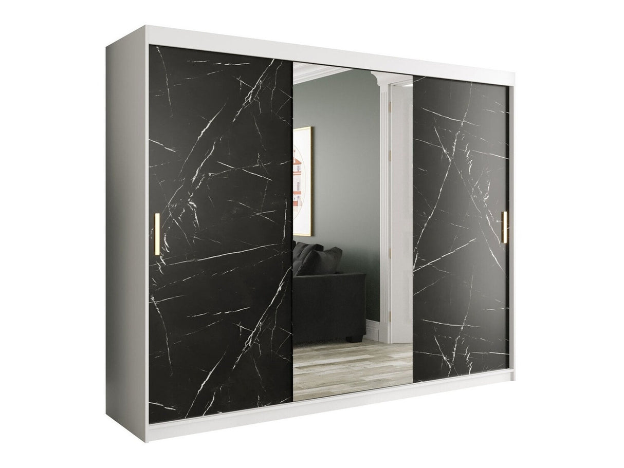 Gardróbszekrény 250 MARMUR T1 (Nemnnus T1 250), Szín: Matt fehér + Fekete márvány, Fiókok: Nem