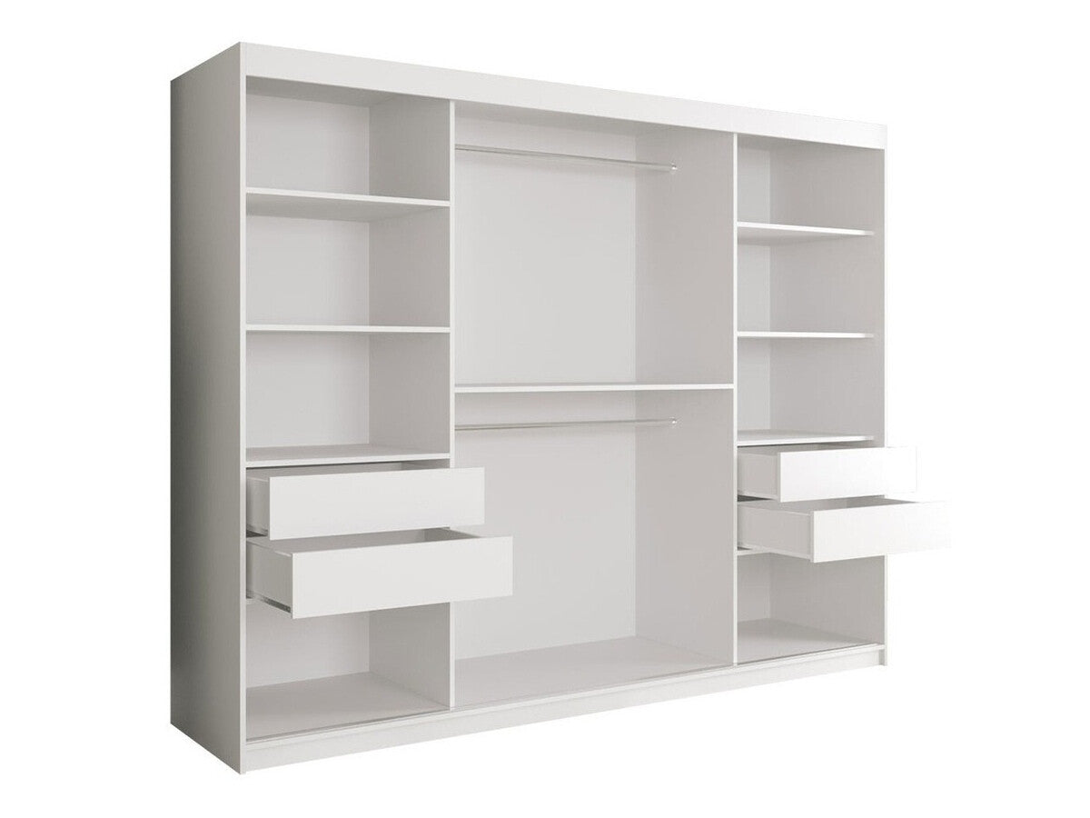 Gardróbszekrény 250 MARMUR T1 (Nemnnus T1 250), Szín: Matt fehér + Fekete márvány, Fiókok: Igen