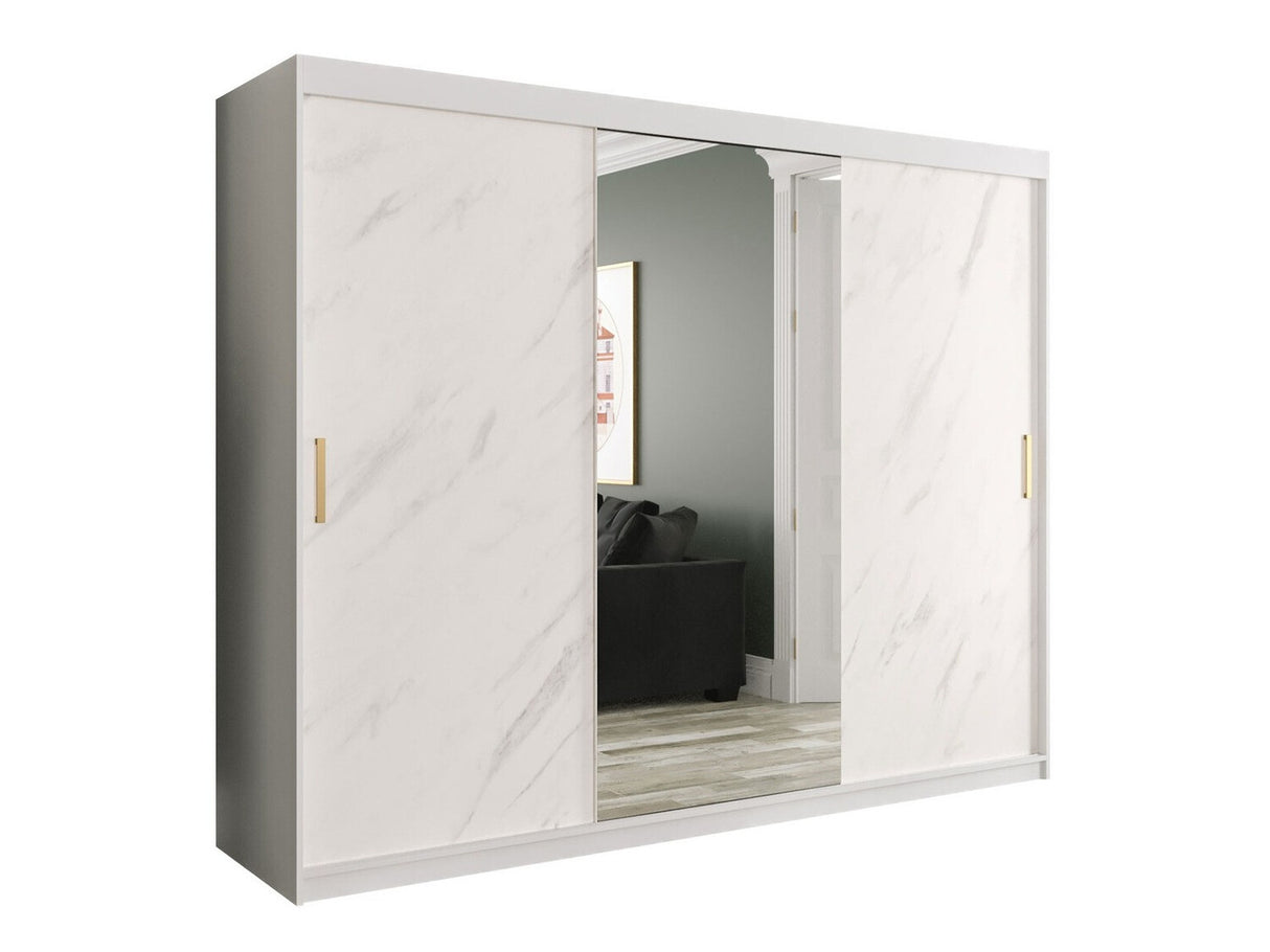Gardróbszekrény 250 MARMUR T1 (Nemnnus T1 250), Szín: Matt fehér + Fehér márvány, Fiókok: Nem
