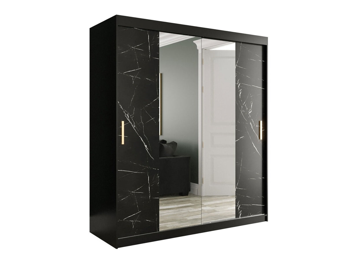 Gardróbszekrény 180 MARMUR T1 (Nemnnus T1 180), Szín: Matt fekete + Fekete márvány, Fiókok: Nem