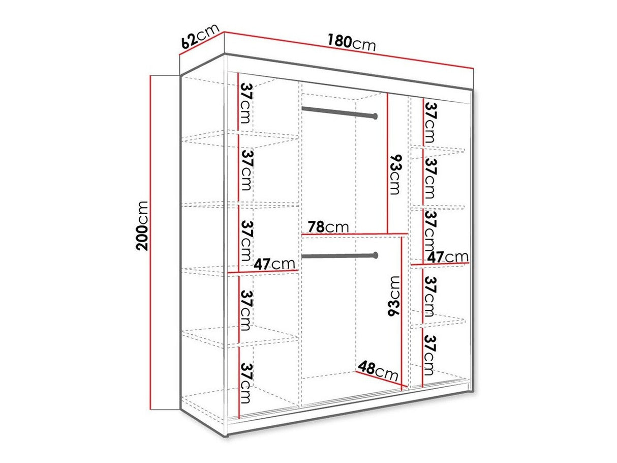 Gardróbszekrény 180 MARMUR T1 (Nemnnus T1 180), Szín: Matt fekete + Fekete márvány, Fiókok: Nem