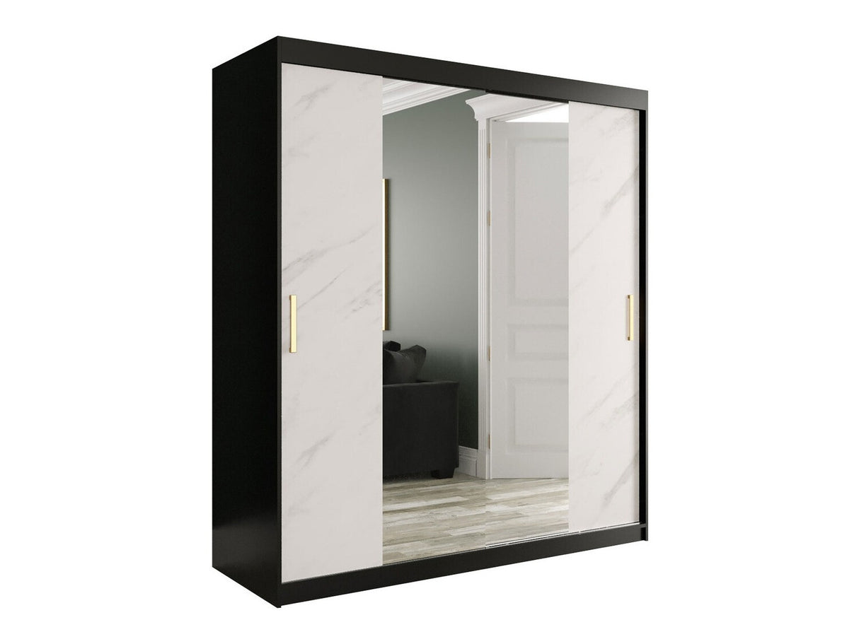 Gardróbszekrény 180 MARMUR T1 (Nemnnus T1 180), Szín: Matt fekete + Fehér márvány, Fiókok: Nem