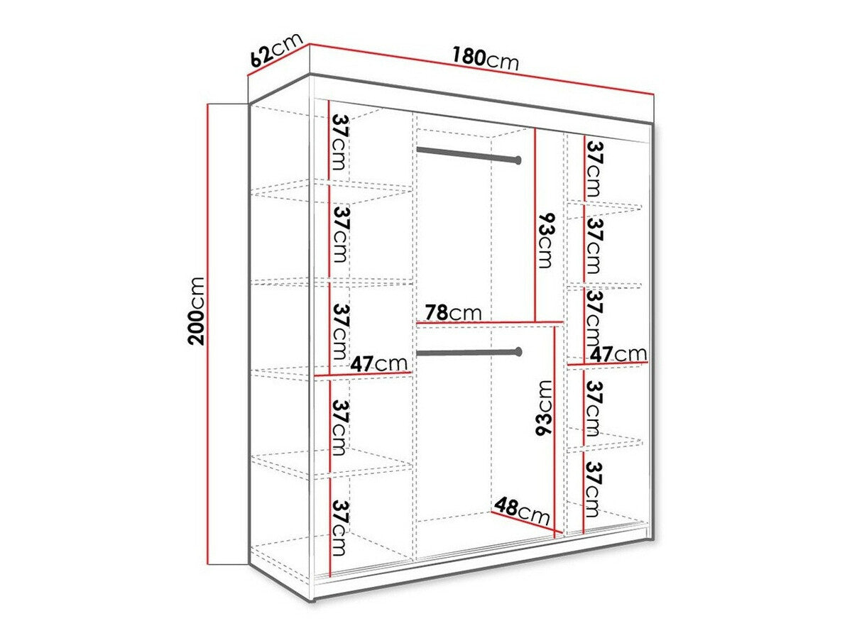 Gardróbszekrény 180 MARMUR T1 (Nemnnus T1 180), Szín: Matt fekete + Fehér márvány, Fiókok: Nem