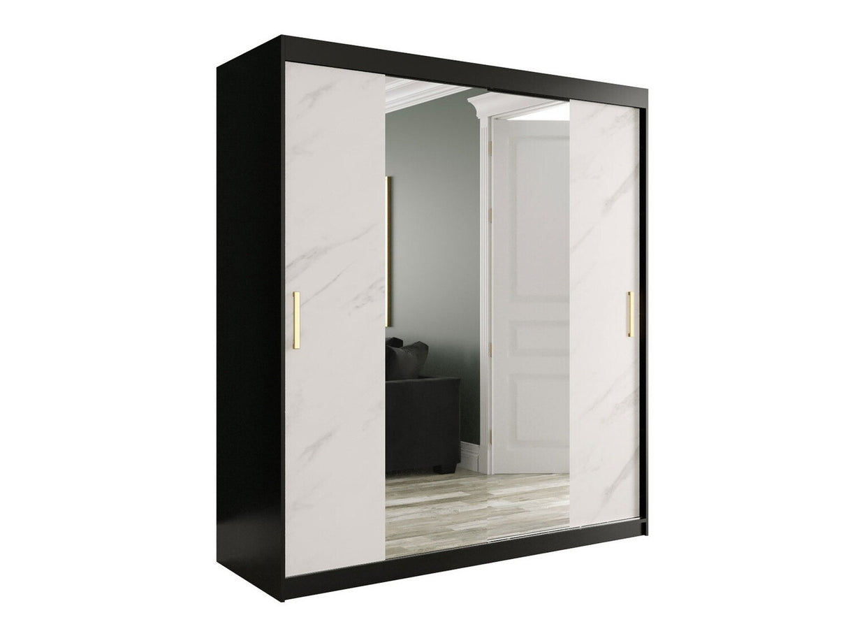 Gardróbszekrény 180 MARMUR T1 (Nemnnus T1 180), Szín: Matt fekete + Fehér márvány, Fiókok: Igen