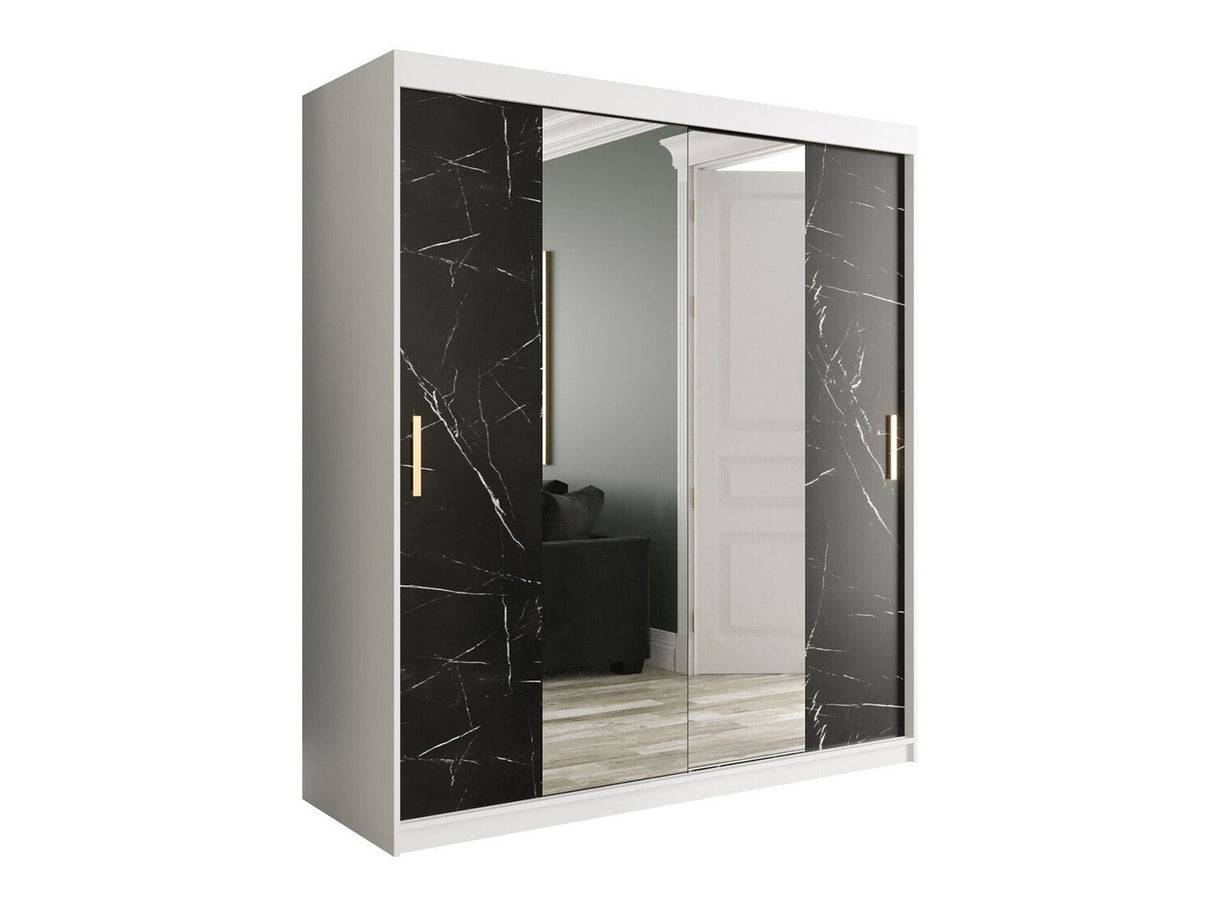 Gardróbszekrény 180 MARMUR T1 (Nemnnus T1 180), Szín: Matt fehér + Fekete márvány, Fiókok: Nem