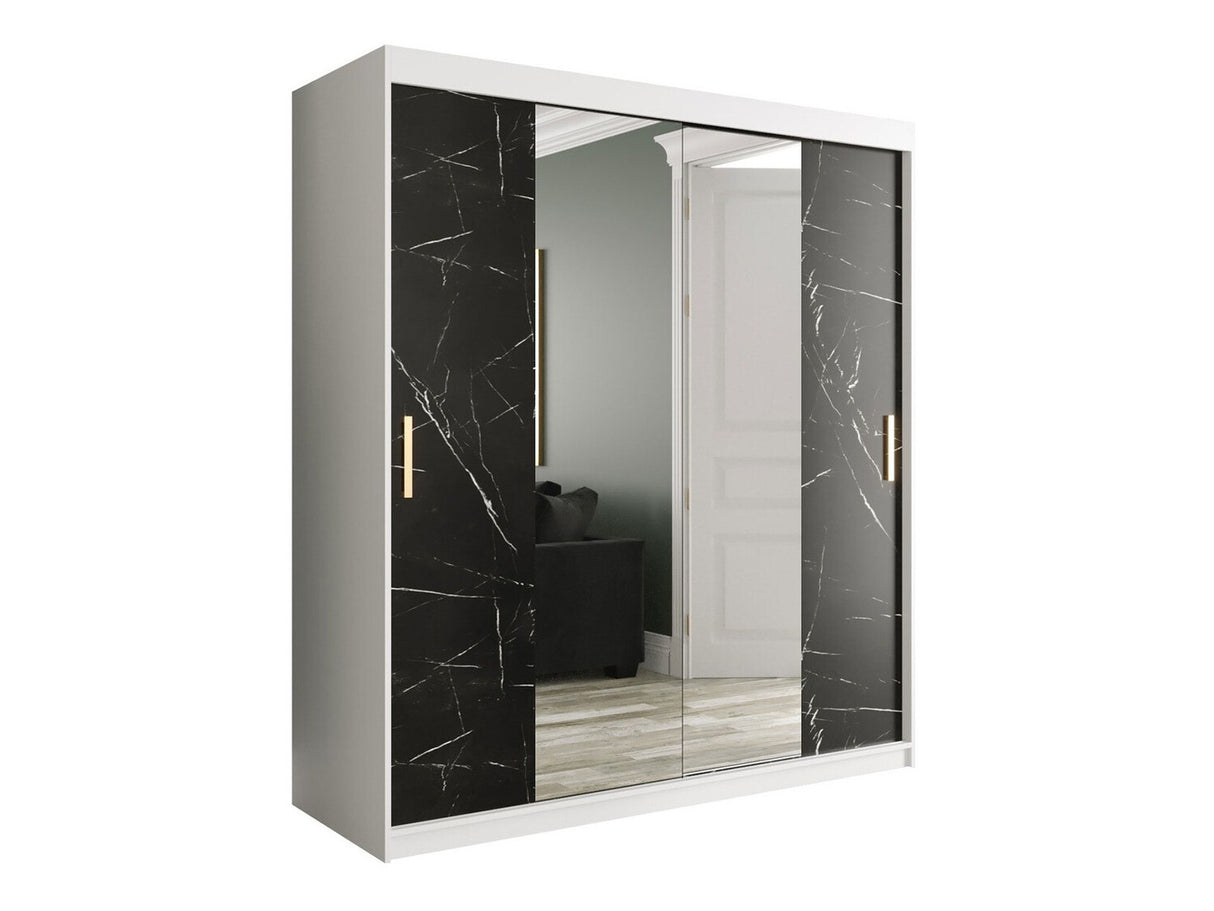 Gardróbszekrény 180 MARMUR T1 (Nemnnus T1 180), Szín: Matt fehér + Fekete márvány, Fiókok: Igen