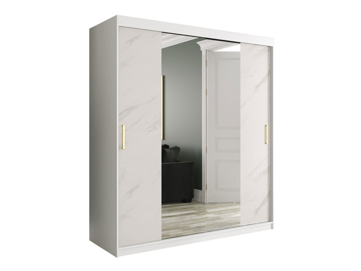 Gardróbszekrény 180 MARMUR T1 (Nemnnus T1 180), Szín: Matt fehér + Fehér márvány, Fiókok: Nem