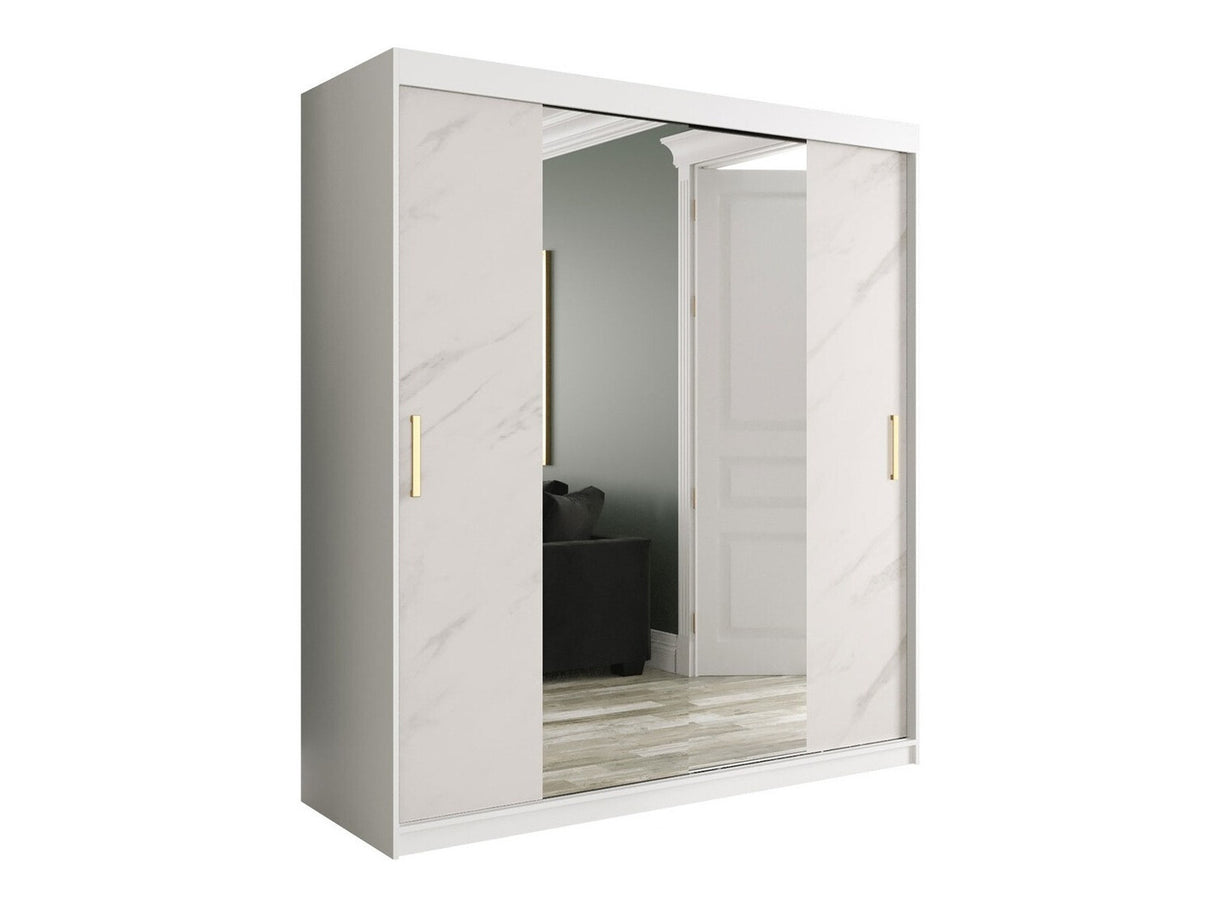 Gardróbszekrény 180 MARMUR T1 (Nemnnus T1 180), Szín: Matt fehér + Fehér márvány, Fiókok: Igen