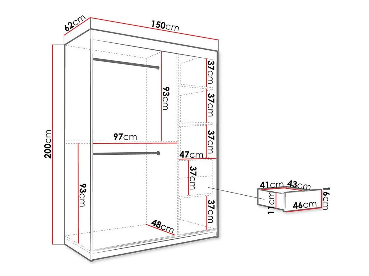 Gardróbszekrény 150 MARMUR T1 (Nemnnus T1 150), Szín: Matt fekete + Fekete márvány, Fiókok: Igen